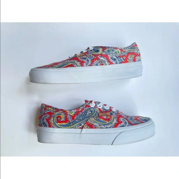 Vans Womens Size 6.5 Red/Blue Paisley Print Low Top Shoes - Picture 5 of 7